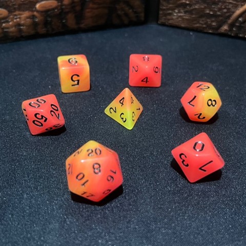 Blue glow dice set